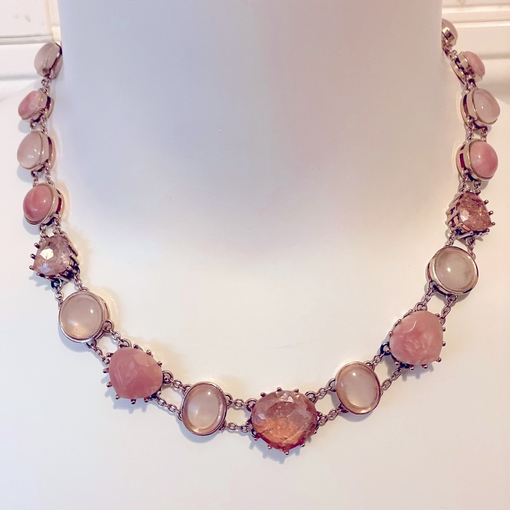 Vintage 90’s MONET Pink Crystal & Gold Serpentine Necklace